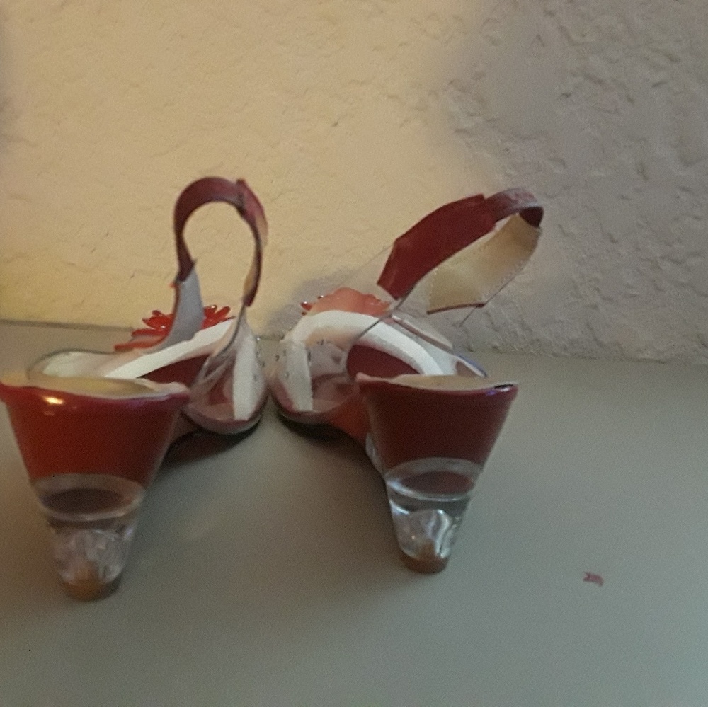 Red clear sequin 2in wedge shoes